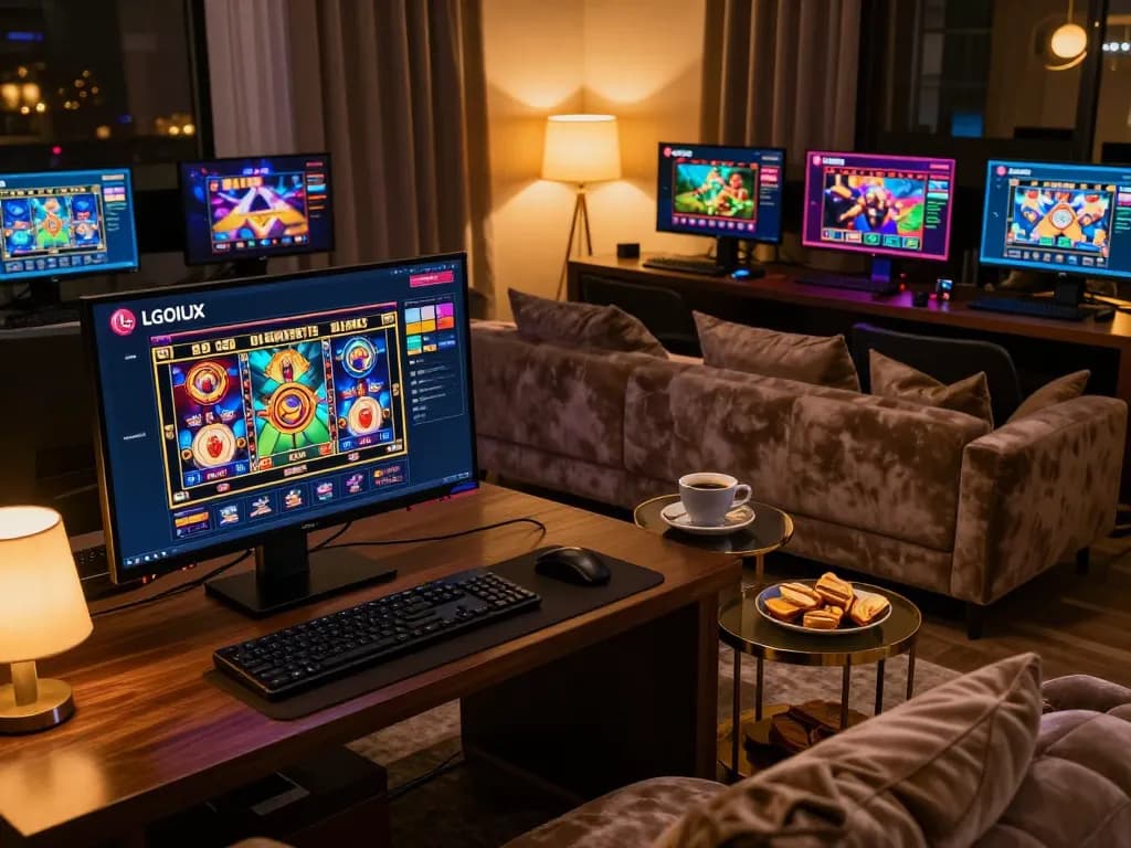 Experience exciting gameplay on LGOLUX with dynamic online casino platform and modern home setting.