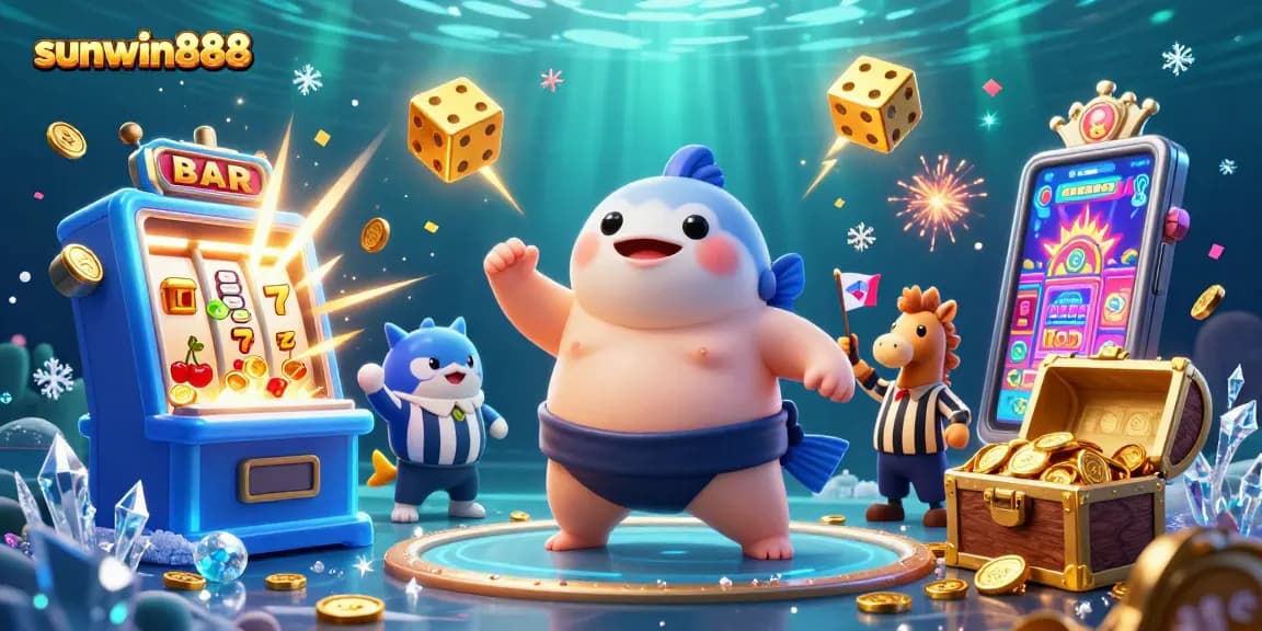 Engage with sunwin888 at a vibrant underwater casino scene bursting with excitement and jackpots.