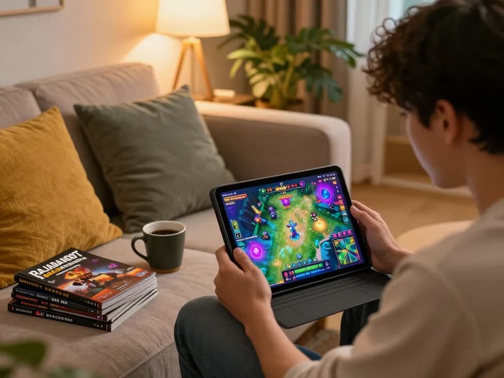 Player accessing rajabandot macau on a tablet during a cozy gaming session at home