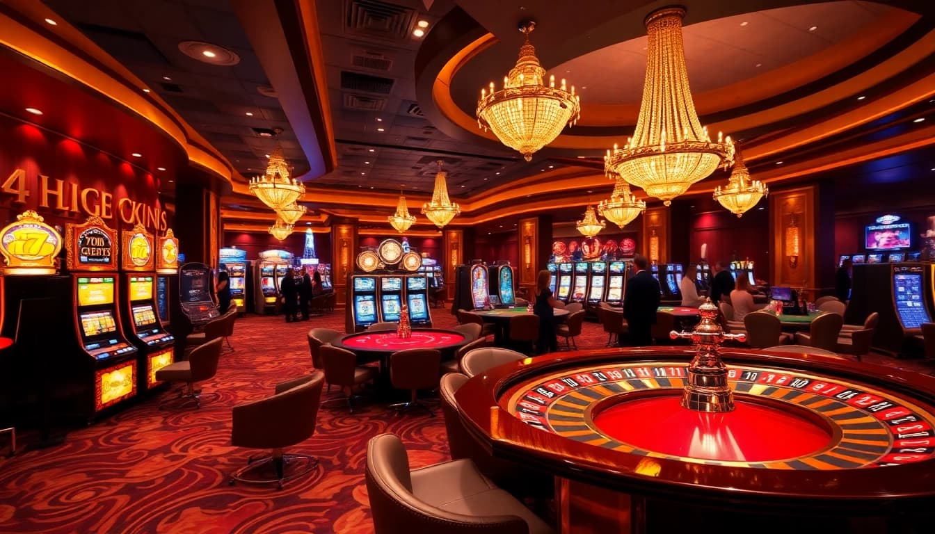 Experience the excitement at go 88 with vibrant casino tables, illuminated slot machines, and engaging players.