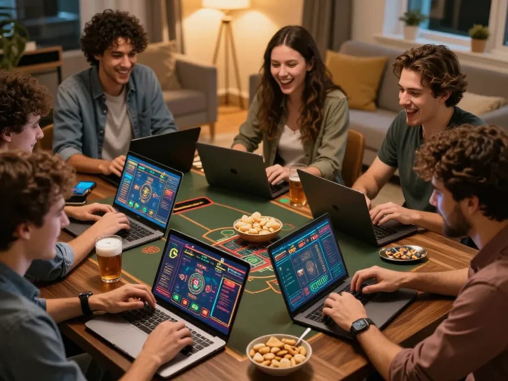Engaging online gaming session at home with friends, showcasing the exciting o8 casino experience.