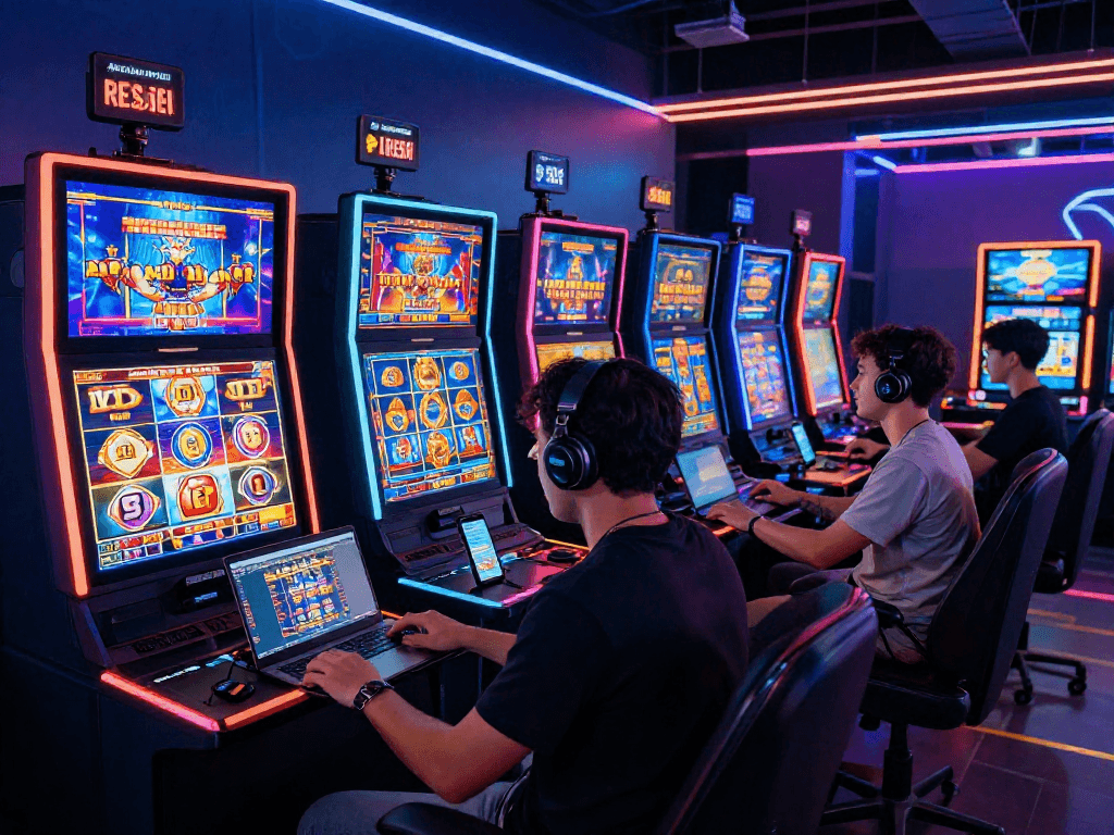 Exciting online gaming scene with players enjoying slot resmi on a dynamic digital platform.