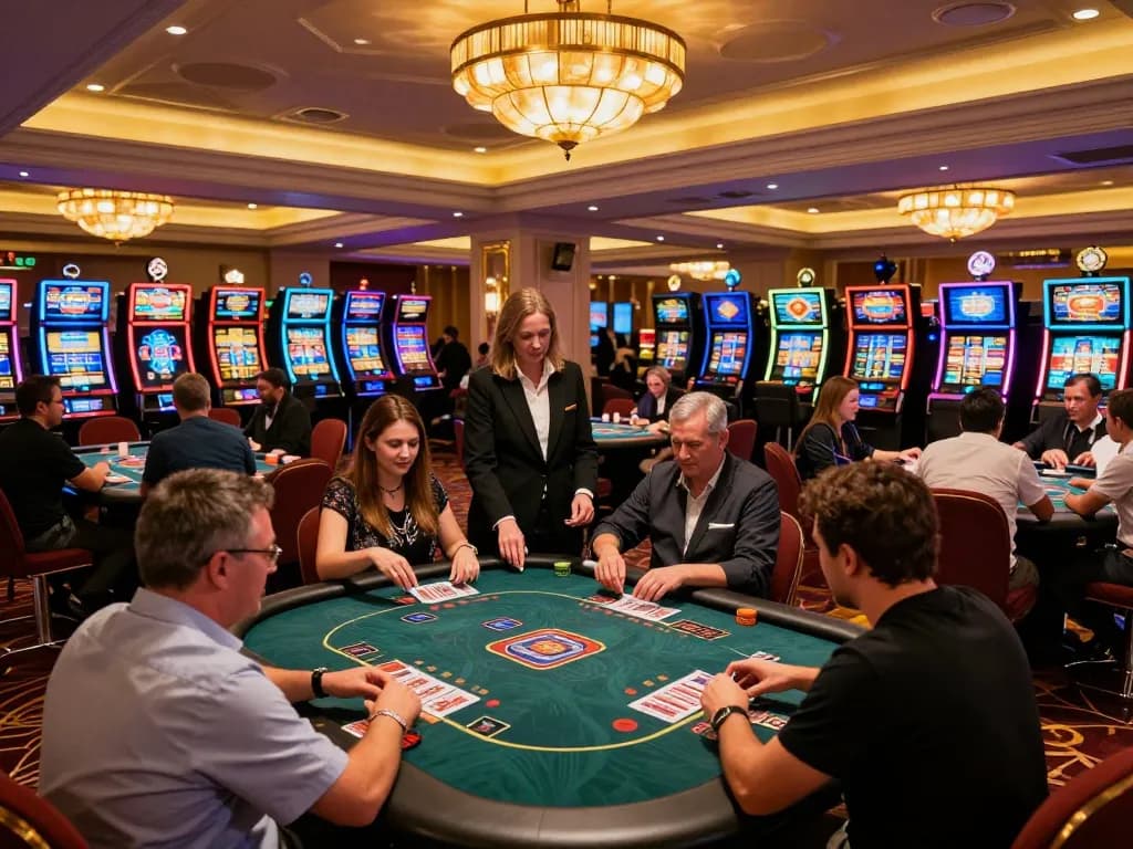 UG88 players enjoying vibrant casino games with warm lighting and exciting atmosphere