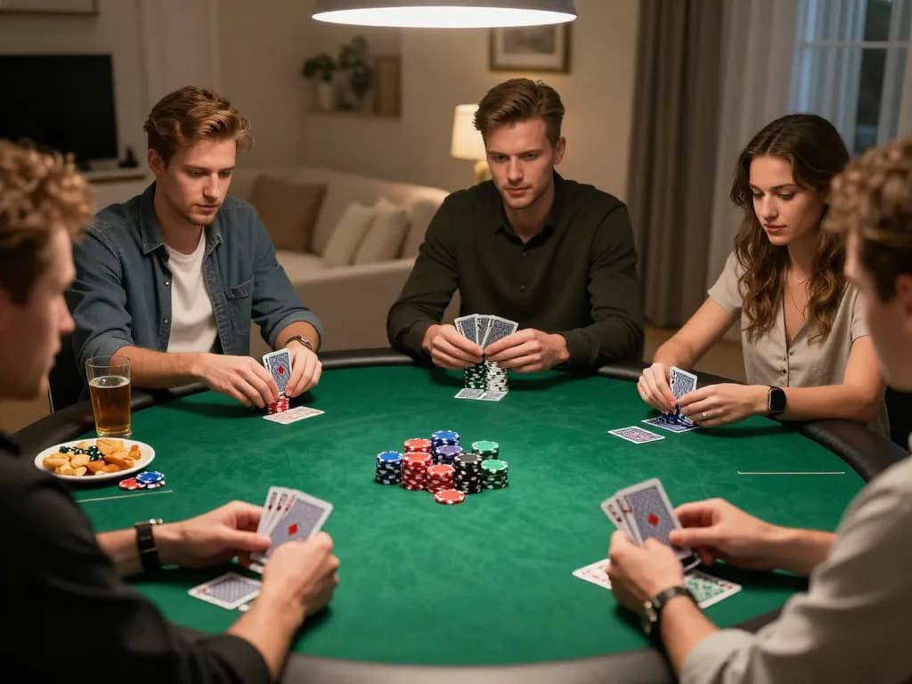 Engaged players at private poker game visually strategizing on trang chủ 33win table.