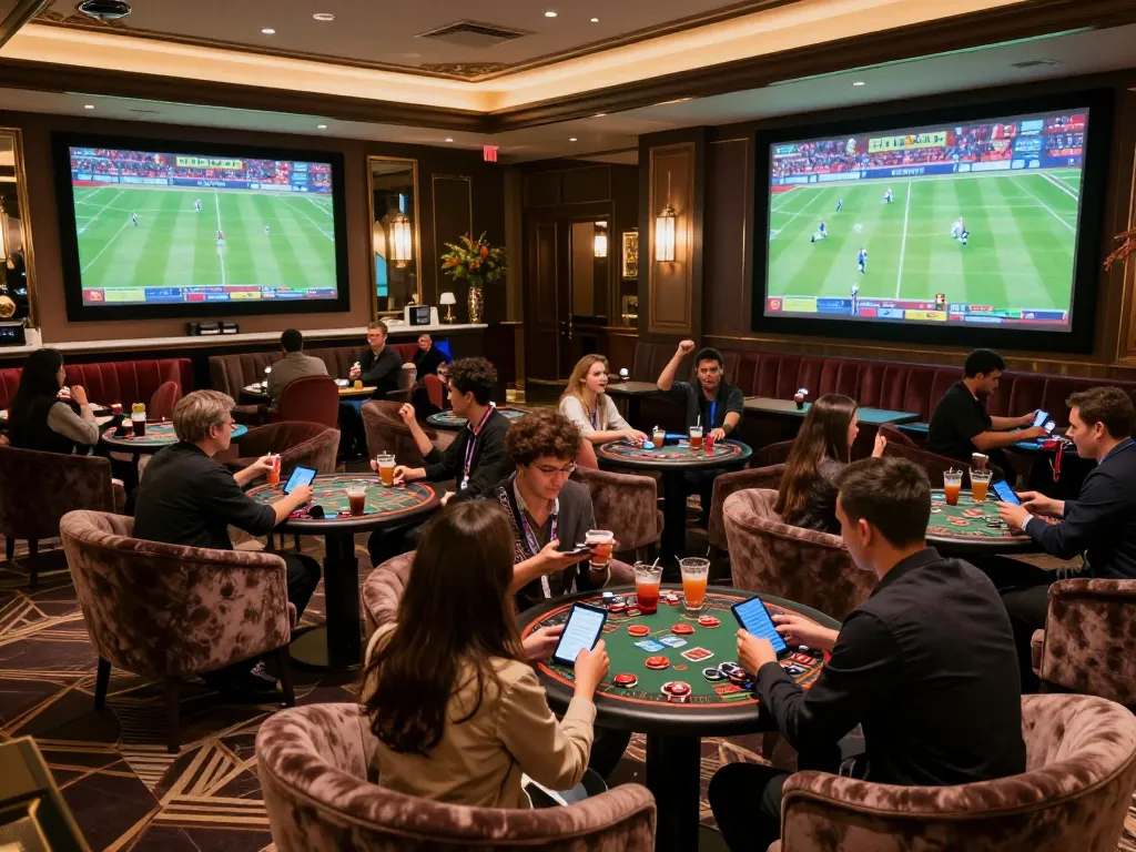Engaging sports betting atmosphere at https://c168b.com/ with enthusiastic bettors and live event screens.