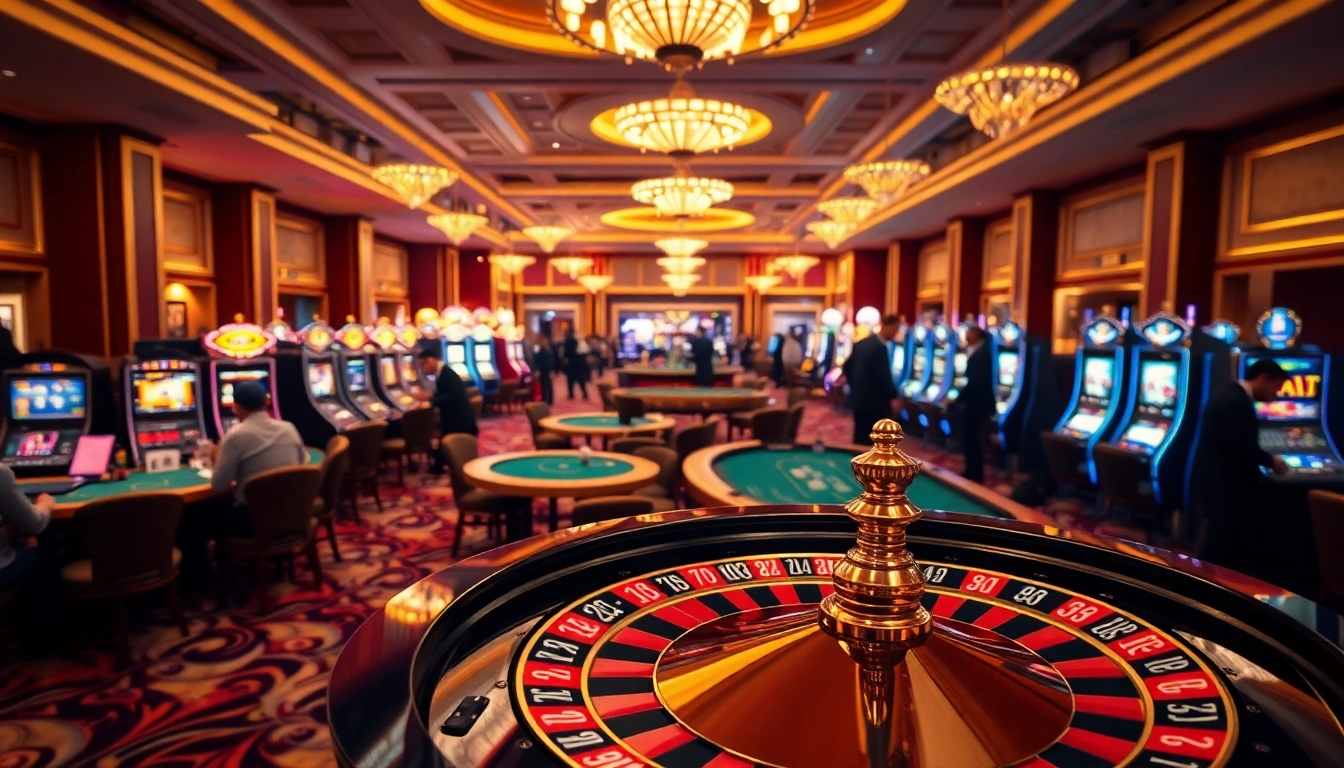 C168 gaming scene featuring vibrant casino tables, roulette wheel, and engaged players.