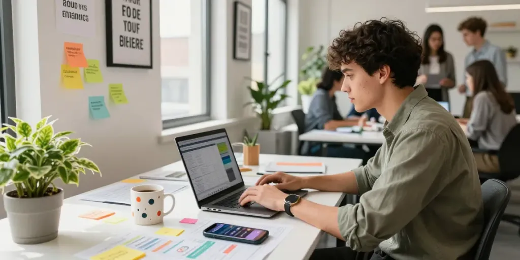 Social media marketing professional analyzing jebolwd analytics in a bright workspace