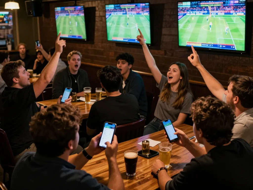 UU88 users placing live sports bets in an energetic environment, capturing the thrill of wagering