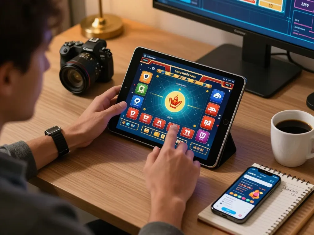 cm88betjuara user enjoying strategic online casino gameplay in a cozy setting with tablet and notes