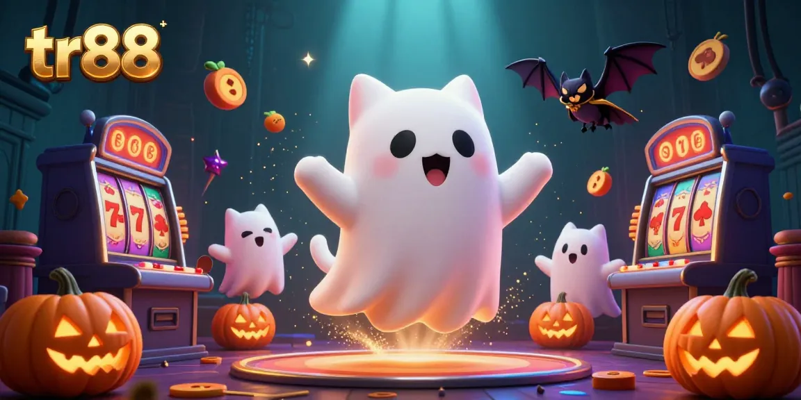 Engage with the thrilling tr88 casino adventure featuring a ghost cat and bat in a haunted environment.