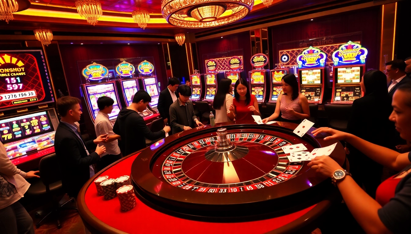 Naga99 players celebrating a victory at an elegant casino table with vibrant cards and chips.