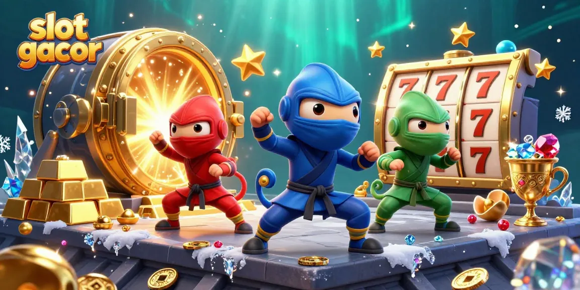 Watch thrilling slot gacor action with chameleons and dazzling treasures in a vibrant 3D casino scene.