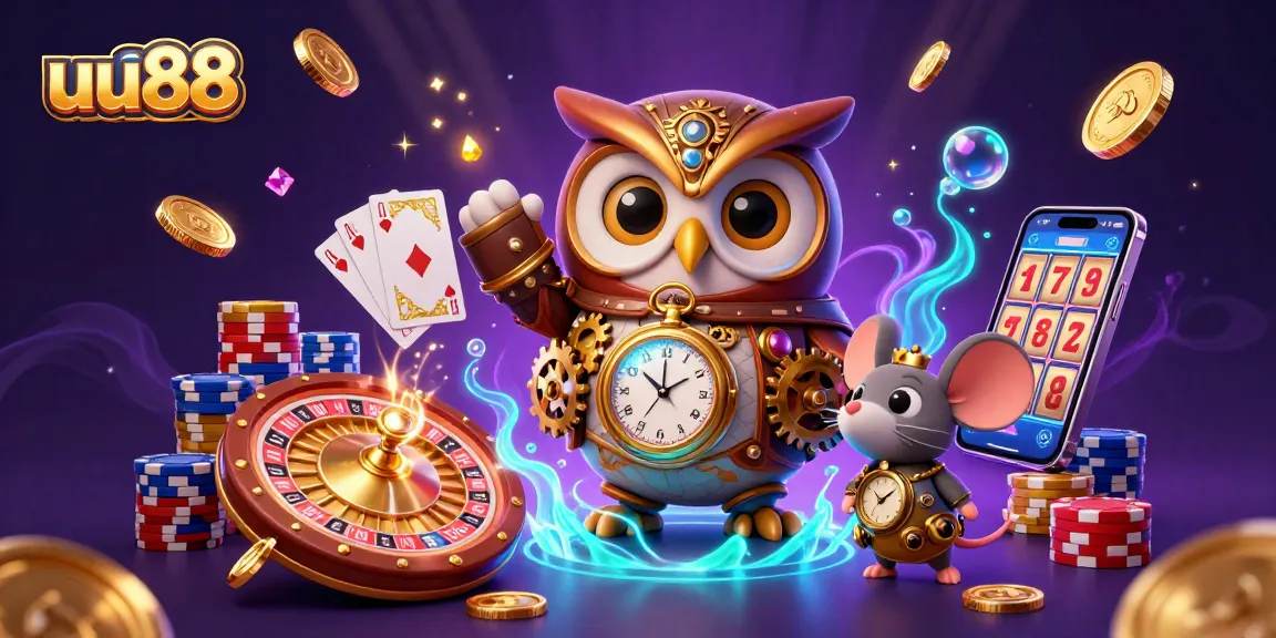 Experience thrilling games at uu88 with vibrant visuals of slots, roulette, and poker elements.