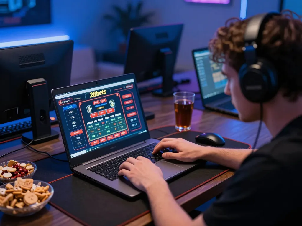 Player engaging with 28bets online casino interface during a gaming session