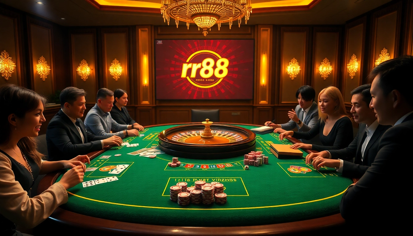 Players engaging in thrilling casino games, showcasing rr88 có uy tín in a professional setting.