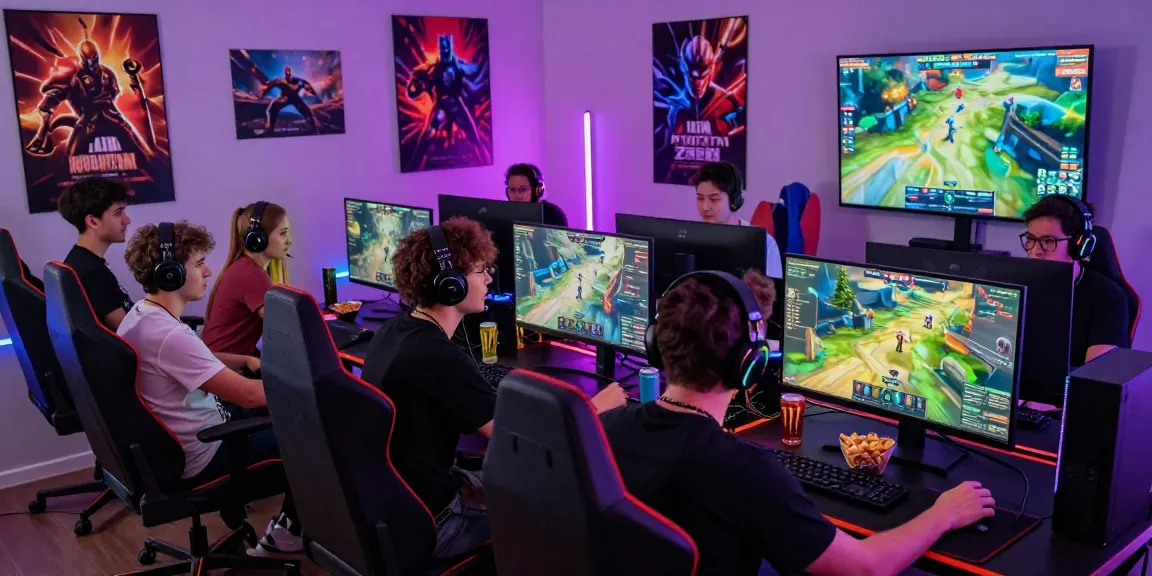 Rubahtoto, suasana permainan daring dengan pemain antusias dan setup gaming modern.