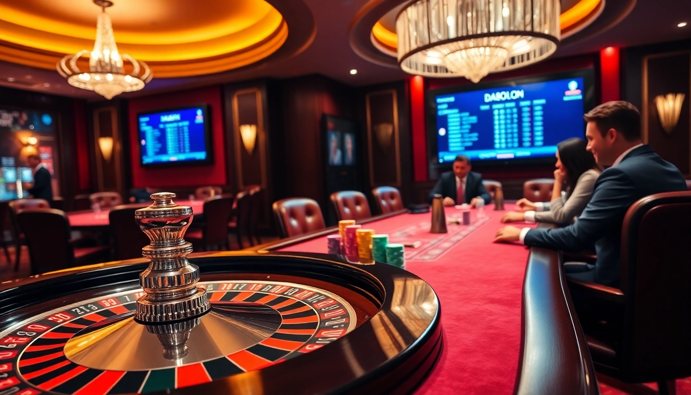 Experience the excitement at da88.london with vibrant poker chips and a roulette table in a luxurious casino scene.
