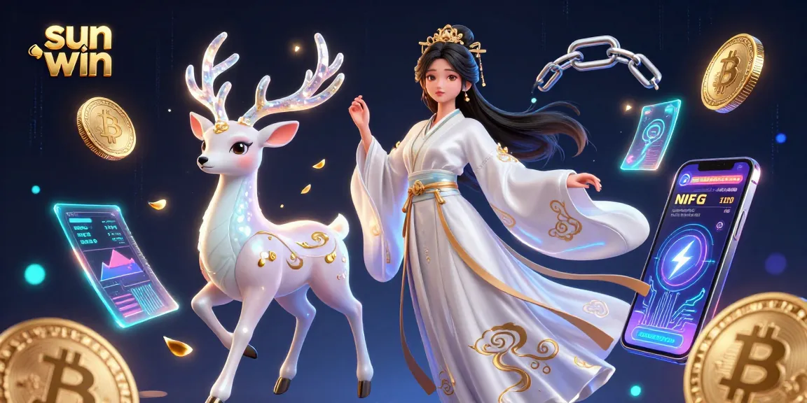Play thrilling casino games with sun win in a vibrant, immersive 3D casino scene featuring crypto elements.