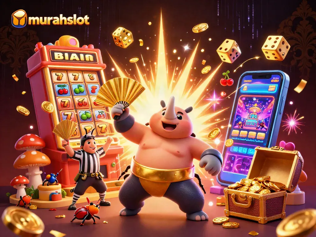 Experience thrilling slots at murahslot with a 3D beetle champion amid a jackpot explosion.
