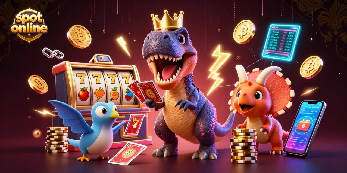 Mainkan slot online di WIN178 dengan T-Rex dan teman-temannya yang mengocok kartu.