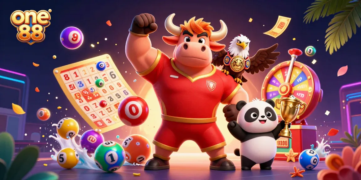 Engage in exciting gaming with one 88, featuring a bull, eagle, and panda surrounded by dynamic casino elements.