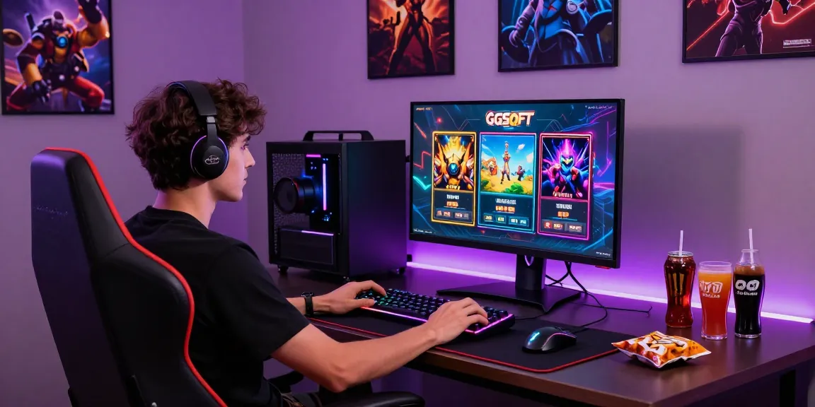 Gamer menikmati permainan slot gacor hari ini di setup modern dengan pencahayaan LED.