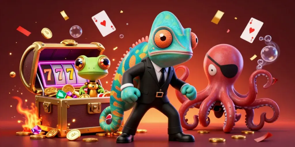 Experience thrilling gameplay with jogjatoto's vibrant cartoon casino scene featuring dynamic characters and colorful gaming elements.