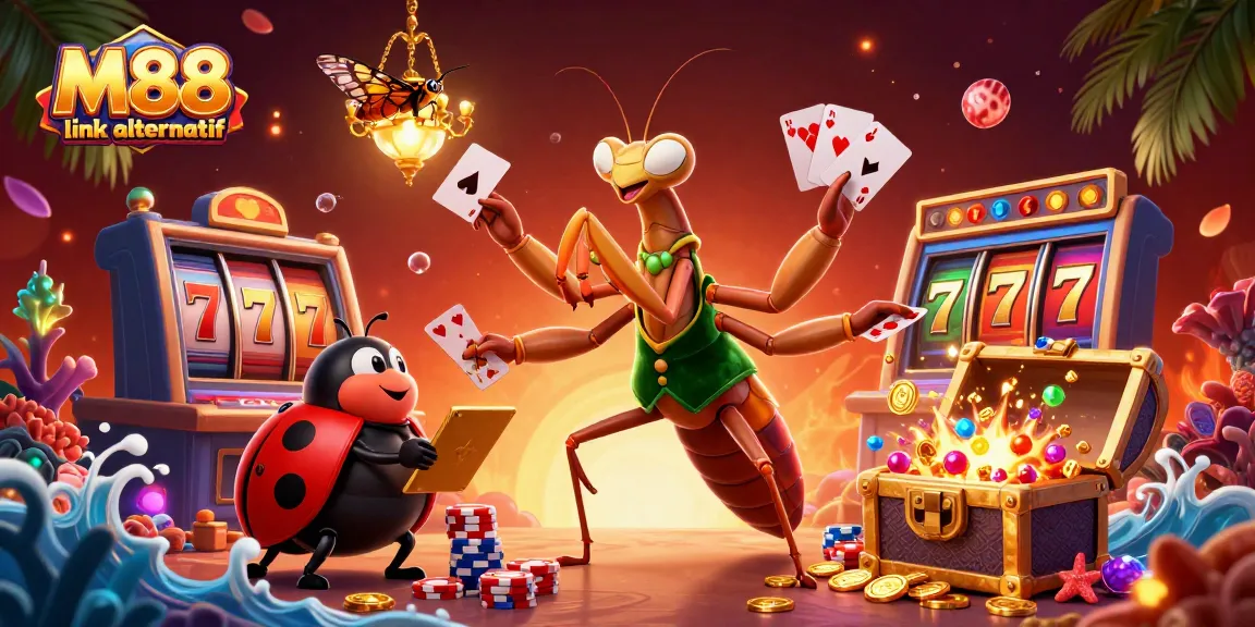 Engage with M88 link alternatif slots amid vibrant animated casino elements.