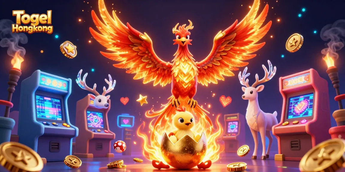 Experience Togel Hongkong excitement with 3D phoenix and gaming elements, showcasing vibrant casino energy.