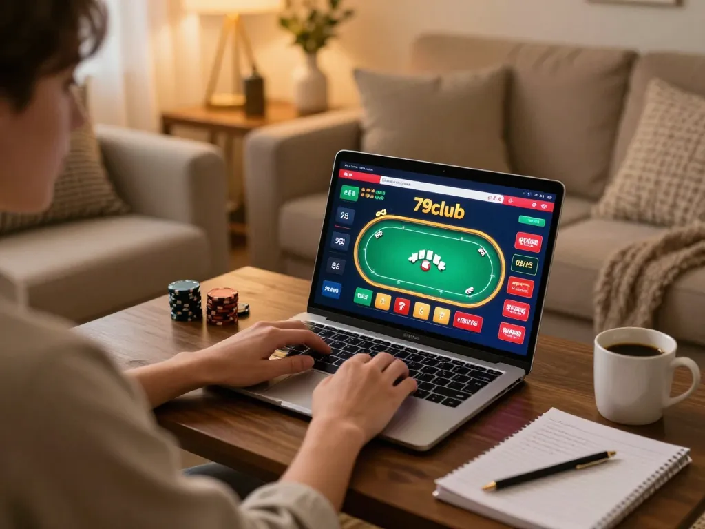 Engaging in exciting online poker at 79club from a cozy home setting