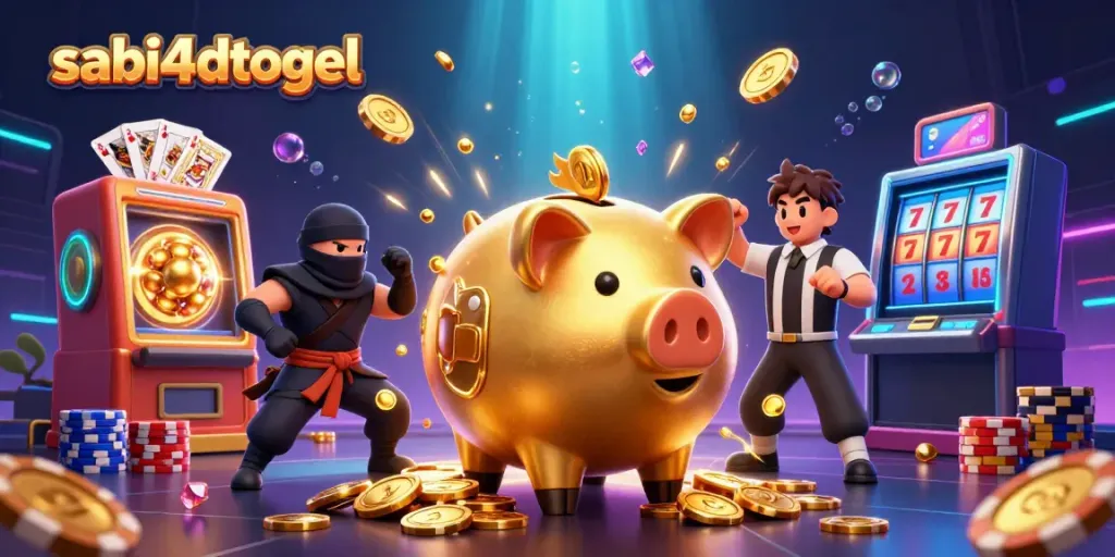 Mengguncang koin emas dengan SABI4D, mesin lotere dan kartu bermain menambah keseruan.