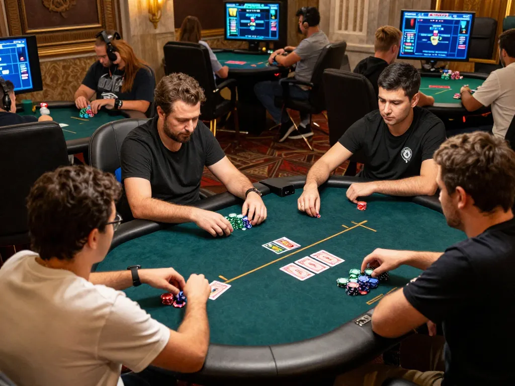98win players engaging in intense online poker tournament with colorful chips and cards visible