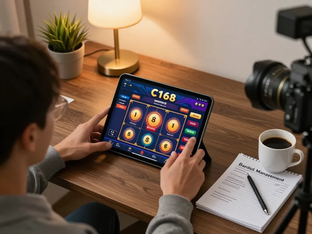 Engaging in online gaming at home through C168 app, while applying bankroll management strategies.