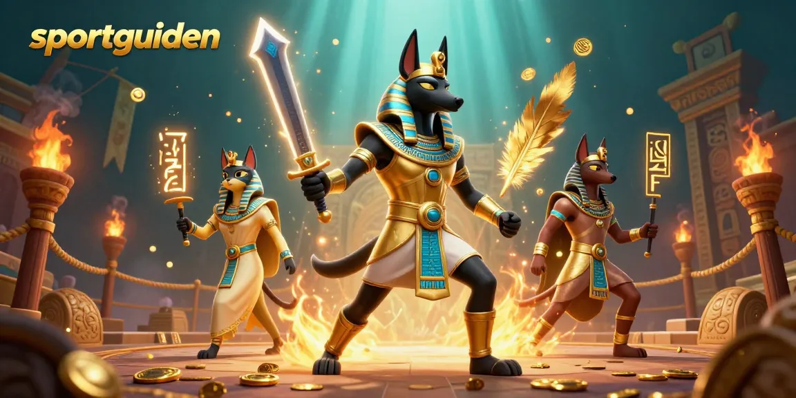 Berpartisipasi dalam acara sportguiden dengan Anubis dan Bastet di arena perjudian yang megah