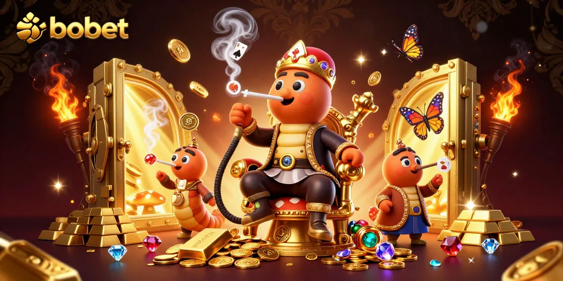 Taruhan sbobet di kasino online dengan ilustrasi 3D ceria yang menampilkan karakter unik dan harta karun.