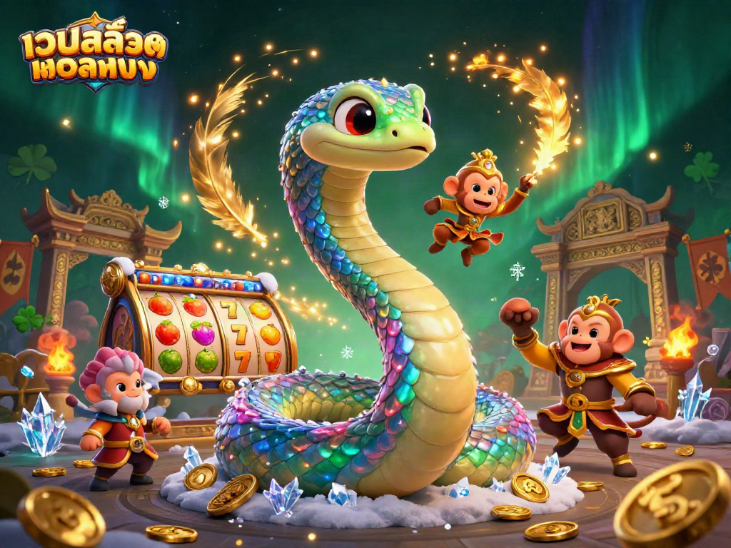 Spin the เว็บสล็อตตรง and win with the vibrant rainbow serpent amidst magical treasures.