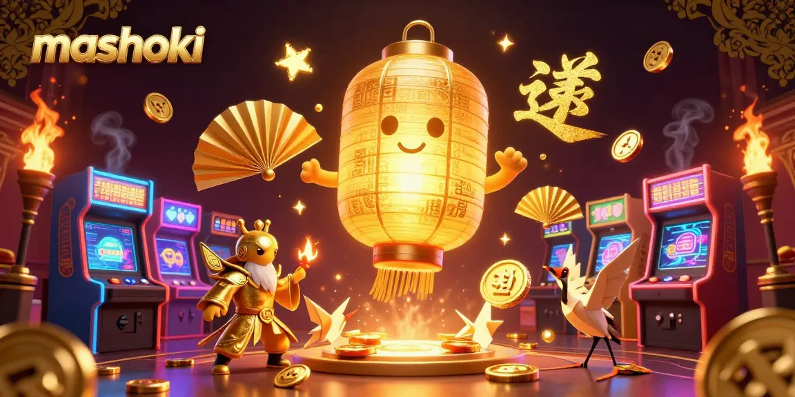 Experience the thrill of mashoki with a vibrant 3D illustration showcasing exciting gaming elements and golden motifs.