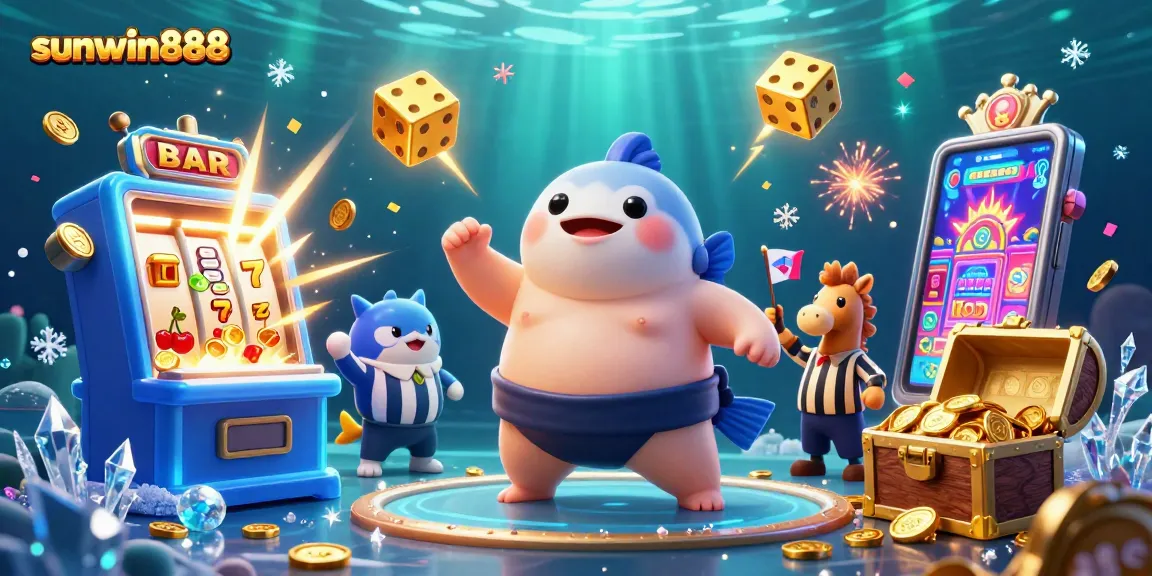 Engage with sunwin888 at a vibrant underwater casino scene bursting with excitement and jackpots.