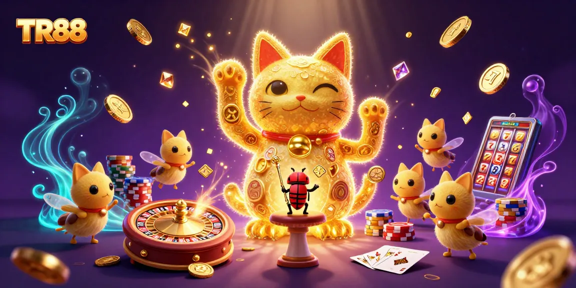 Spin the luck with TR88 and the mesmerizing lucky cat amidst the casino chaos.