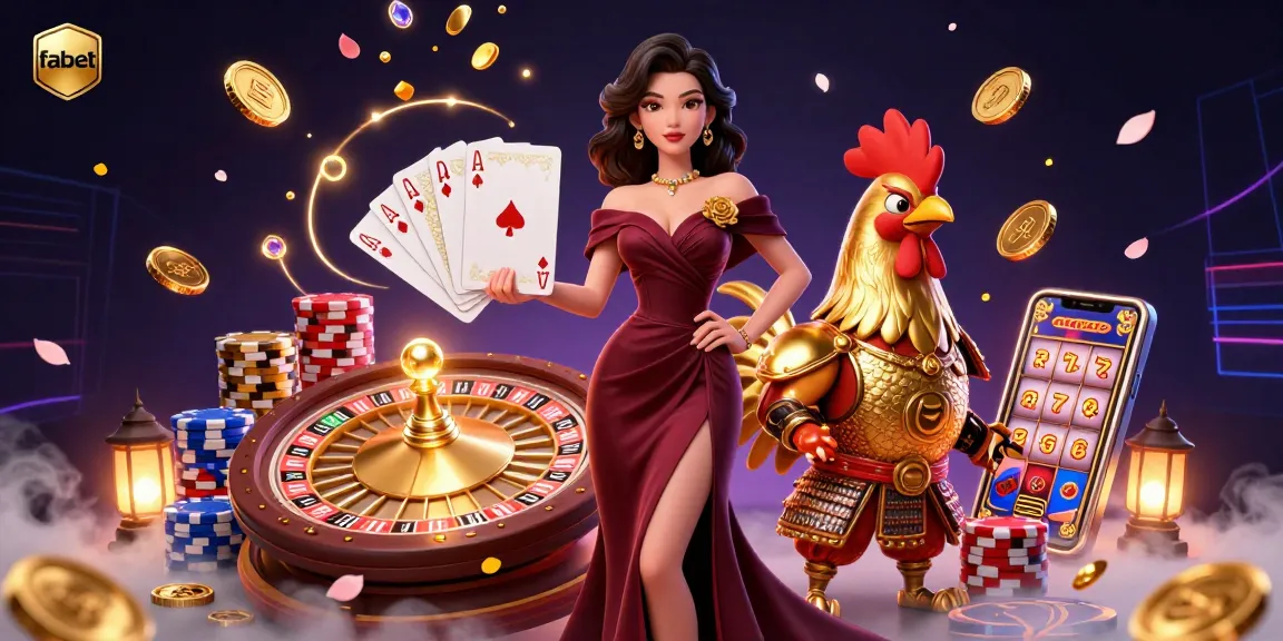 Experience fabet's thrilling action with a glamorous character and golden game elements in a vibrant casino scene.