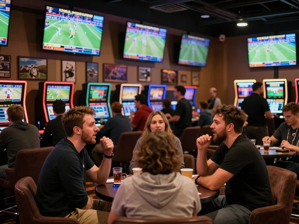 Fans engaging in sports betting action at LV88, showcasing dynamic screens and vibrant casino atmosphere