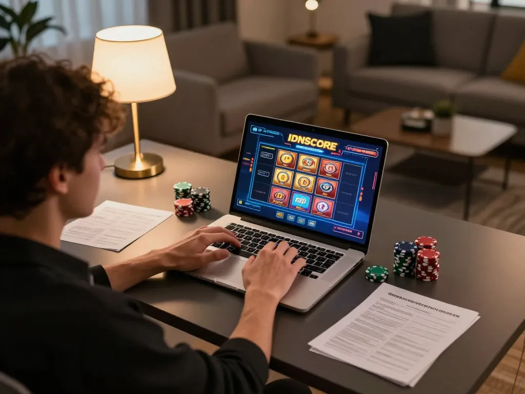 Engaging online gameplay with IDNSCORE demo slots in action, showcasing chips and gaming strategy.