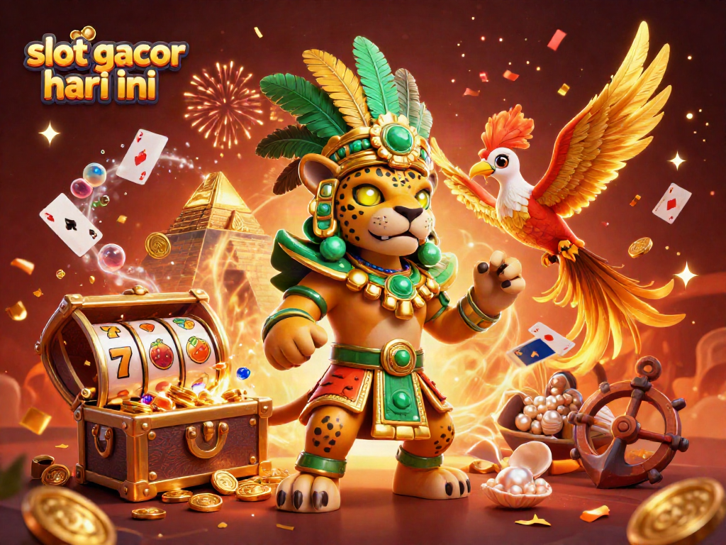 Experience slot gacor hari ini with vibrant Mayan-inspired 3D casino illustration packed with dynamic gaming elements.