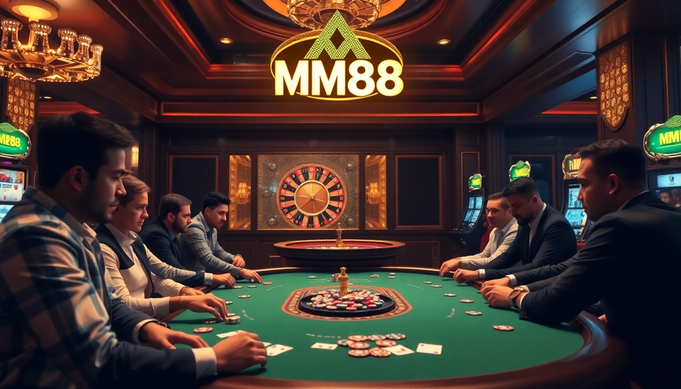 Experience excitement at MM88 casino with vibrant poker tables and colorful chips.
