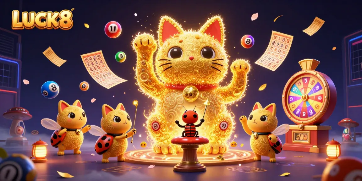 LUCK8 brings immersive casino excitement with vibrant visuals of a lucky cat and dynamic symbols.