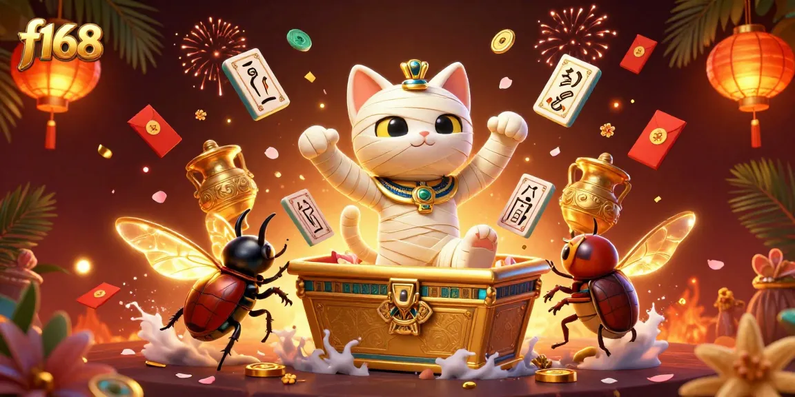 Engage in the vibrant world of f168 with the Egyptian mummy cat at a dazzling casino adventure.