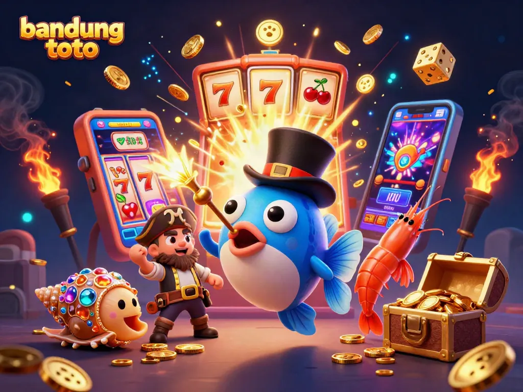 Experience the excitement of bandung toto as a glowing anglerfish and friends lure in golden coins amidst a casino extravaganza.