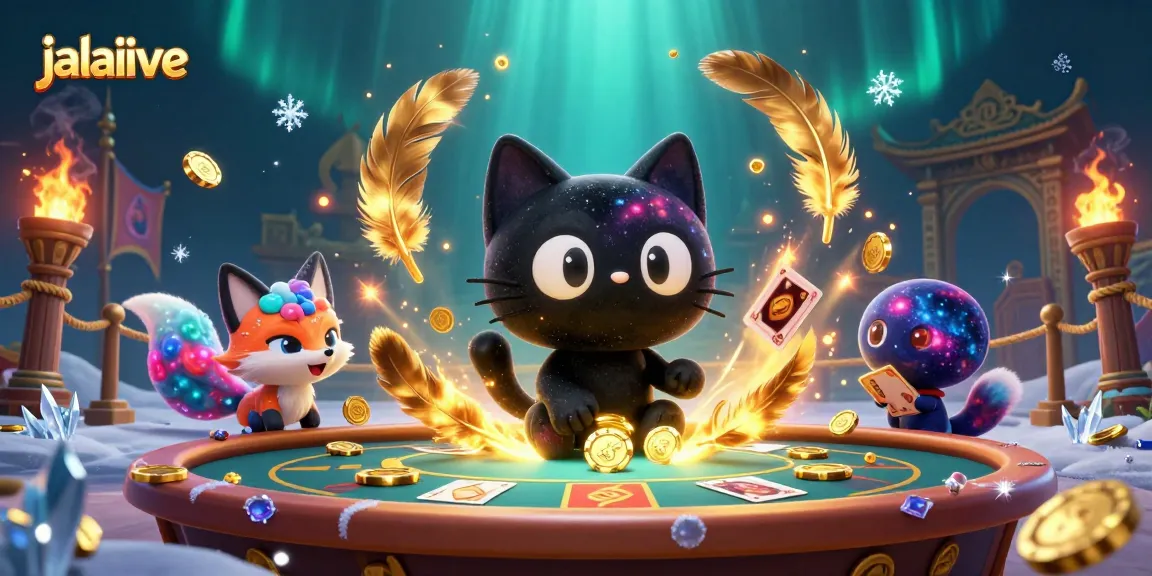 Engage with jalalive in an immersive cosmic casino where a black hole cat attracts chips amidst a nebula fox companion.