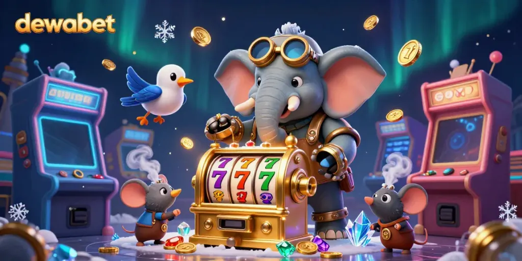 Slot online DewaBet yang menarik dengan karakter bergaya steampunk dan detail yang memikat.
