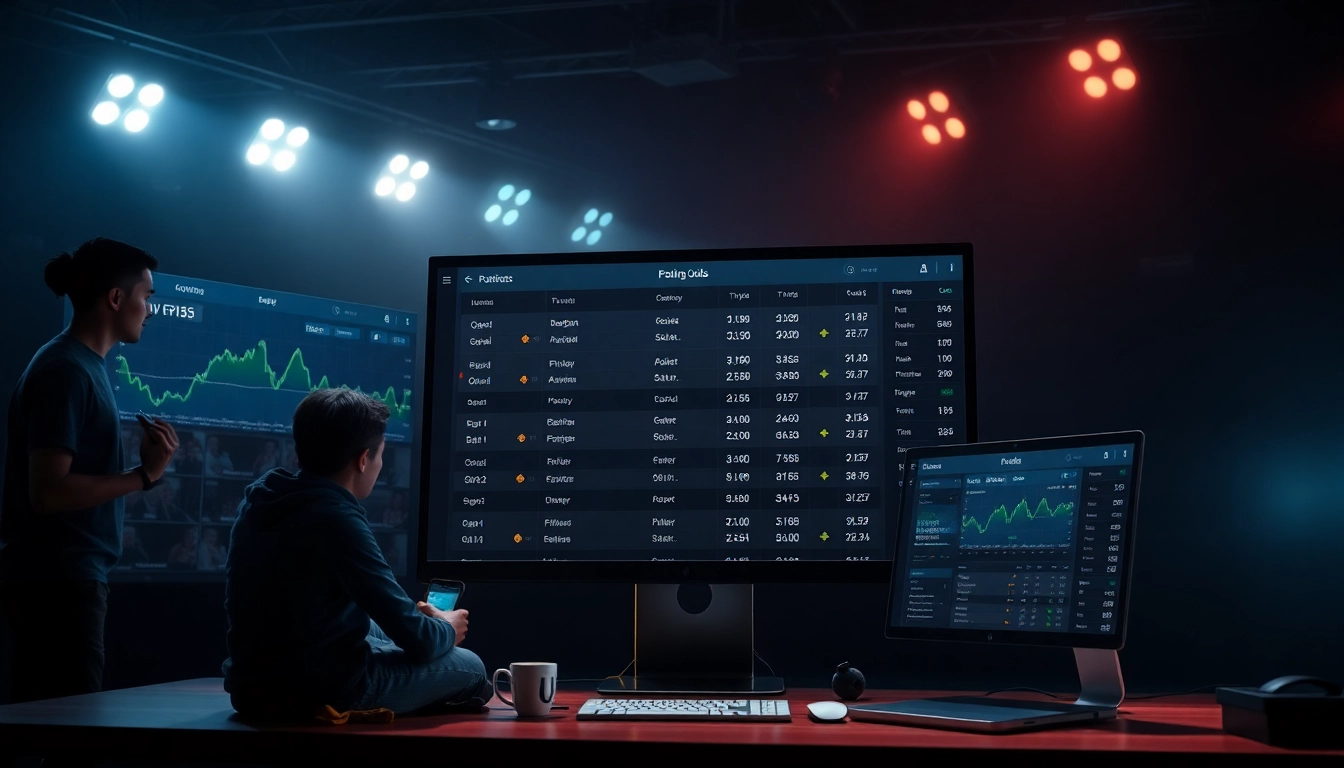 Engaging scene of users interacting with a kèo nhà cái betting platform, showcasing real-time odds and statistics.